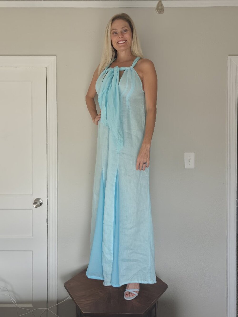 Proposta Abito Lungo Donna XS / IT 40 Aqua Blue Linen Maxi Dress